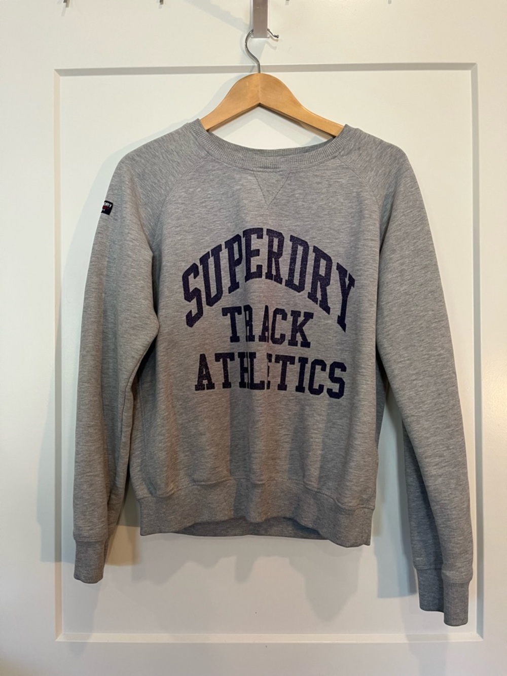 Superdry Tri League Preppy Collegiate Varsity Gray Crew Sweatshirt Sz L